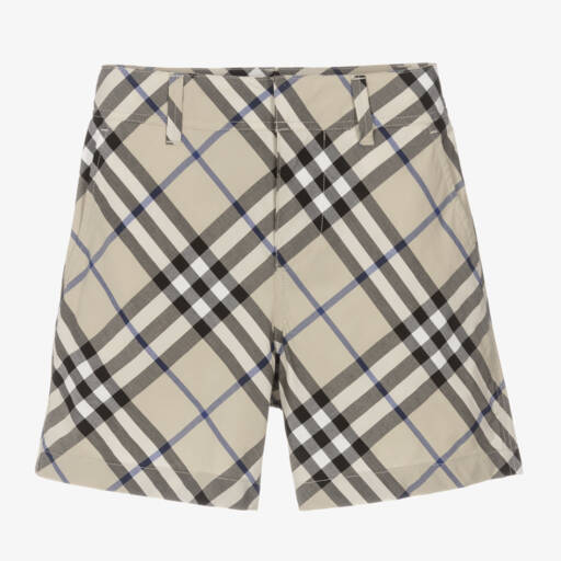 Burberry-Boys Grey Checked Cotton Shorts | Childrensalon Outlet