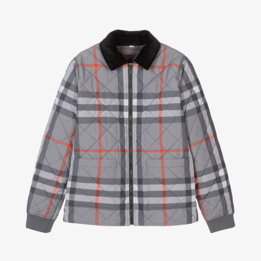 Burberry-معطف مبطن بنقشة مربعات رمادي للأولاد | Childrensalon Outlet
