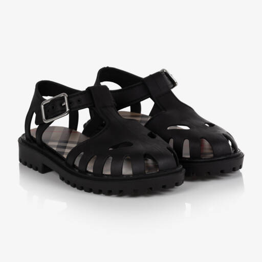 Burberry-صنادل سوداء بحزام للأولاد | Childrensalon Outlet