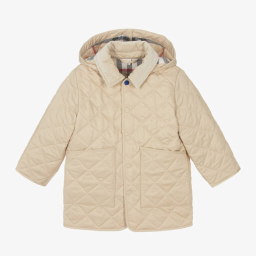Burberry-معطف هودي مبطن لون بيج للاولاد | Childrensalon Outlet