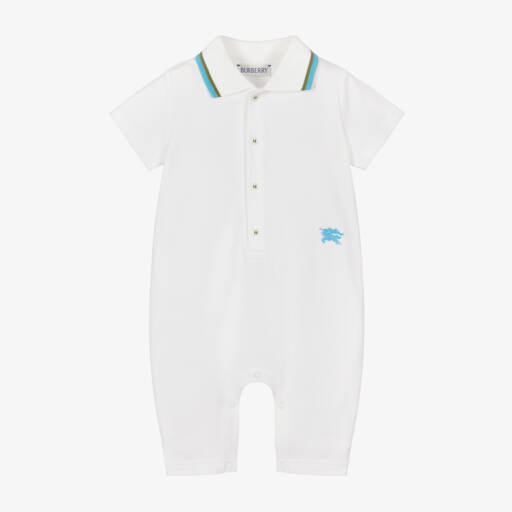 Burberry-Boys White Polo Romper Delight | Childrensalon Outlet