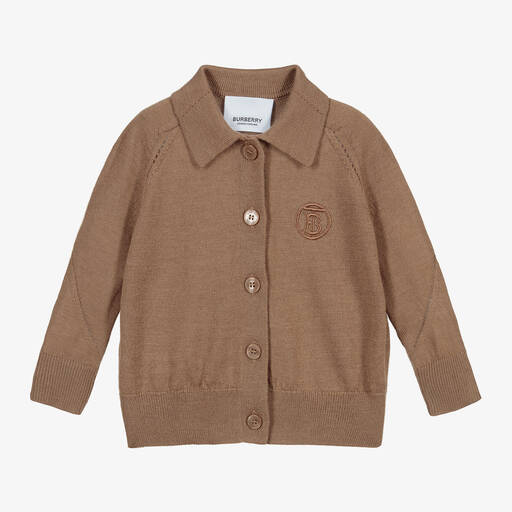 Burberry-Brown Wool Baby Cardigan | Childrensalon Outlet