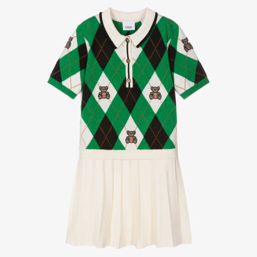 Burberry-Платье с ромбами для девочек зелёное | Childrensalon Outlet