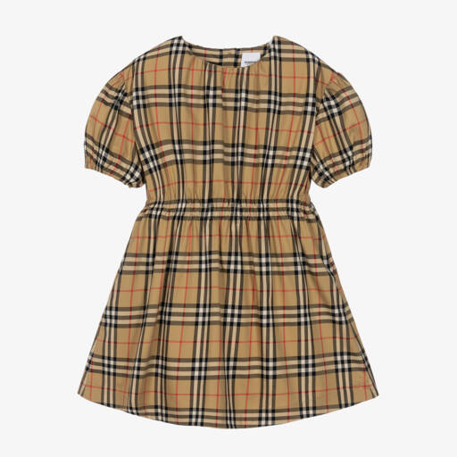Burberry-Girls Beige Check Twill Dress | Childrensalon Outlet