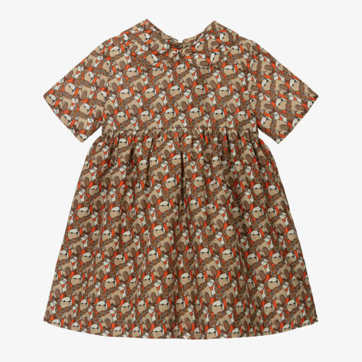 Burberry-فستان حريري بيج للبنات مع ياقة | Childrensalon Outlet