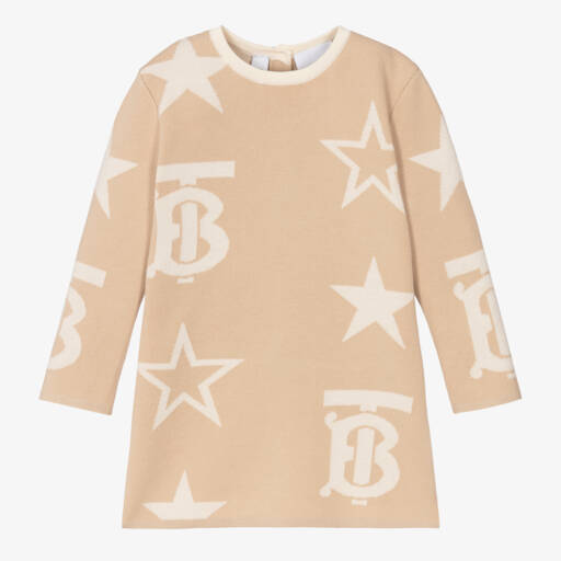 Burberry-Girls Beige Cotton Logo Knit Dress | Childrensalon Outlet