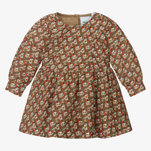 Burberry-Платье из бежевого хлопка и шелка для девочек | Childrensalon Outlet