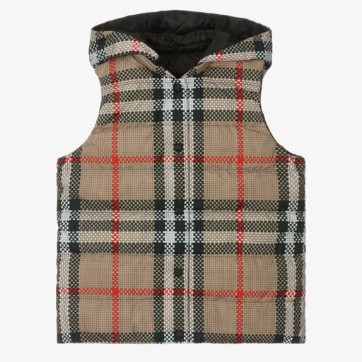 Burberry-Бежевая двусторонняя жилетка в клетку для девочек | Childrensalon Outlet