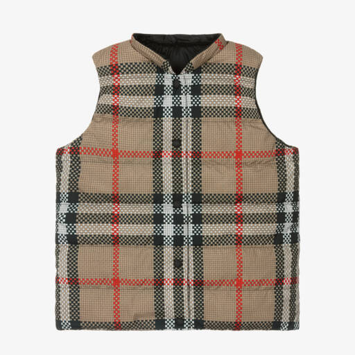 Burberry-Бежевая двусторонняя жилетка в клетку для девочек | Childrensalon Outlet