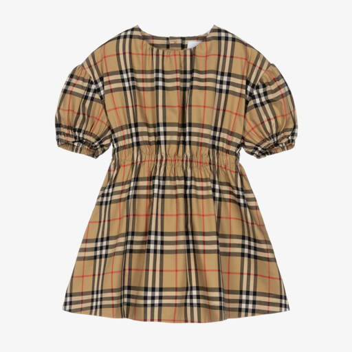 Burberry-فستان بناتي بيج من قماش التويل المربعات | Childrensalon Outlet