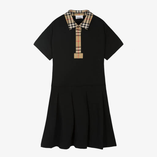 Burberry-Girls Black Check Polo Dress | Childrensalon Outlet