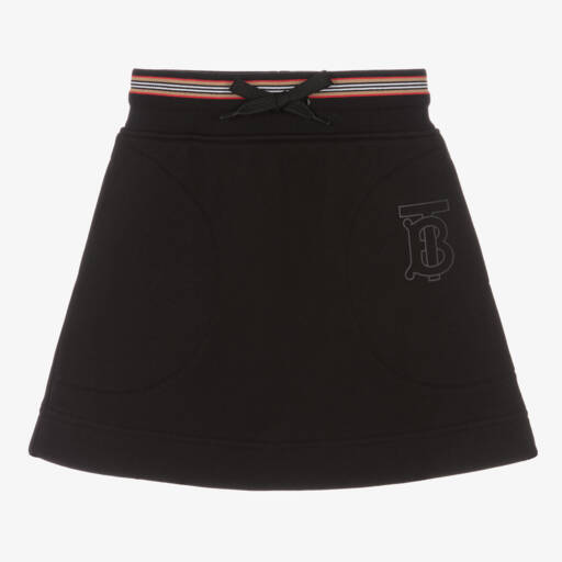 Burberry-Girls Black Cotton Logo Skirt | Childrensalon Outlet