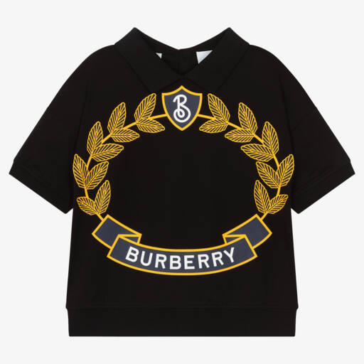 Burberry-Girls Black Heritage Crest Polo | Childrensalon Outlet