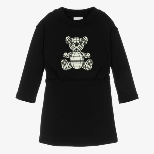 Burberry-Girls Black Thomas Bear Appliqué Dress | Childrensalon Outlet