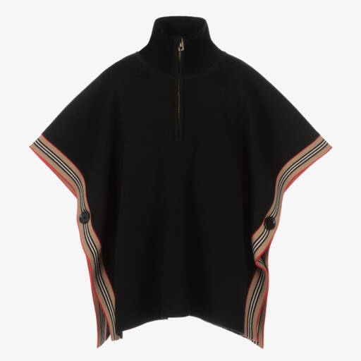 Burberry-Girls Black Wool Icon Stripe Cape | Childrensalon Outlet