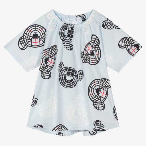 Burberry-بلوزة قطنية زرقاء بطبعة دب للفتيات | Childrensalon Outlet
