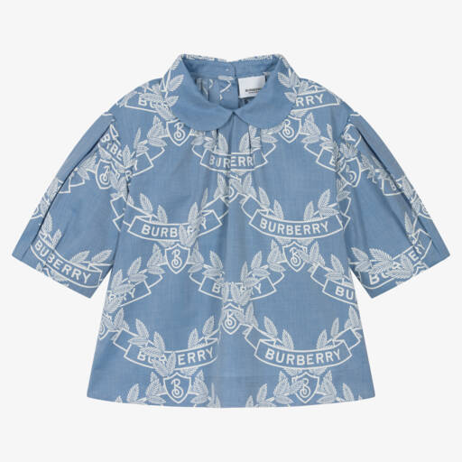 Burberry-قميص أزرق للبنات بشعار ورقي | Childrensalon Outlet