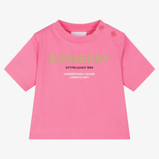 Burberry-تي شيرت قطن بناتي بلون العلكة مع تصميم هورسفيري | Childrensalon Outlet