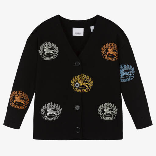 Burberry-Черный шерстяной кардиган с логотипом для девочек | Childrensalon Outlet