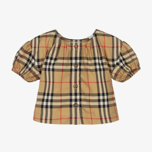 Burberry-Girls' Classic Beige Check Top | Childrensalon Outlet
