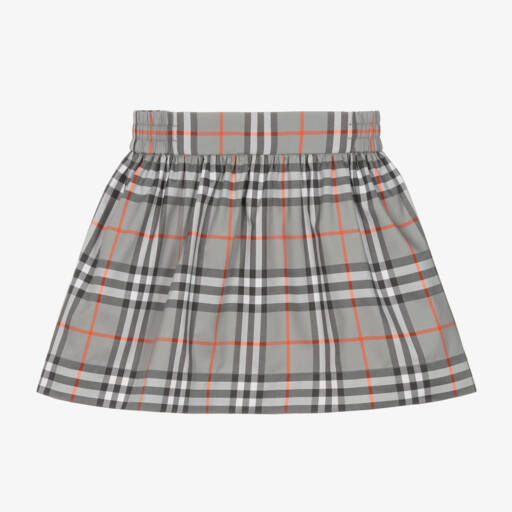 Burberry-Girls Classic Grey Plaid Skirt | Childrensalon Outlet
