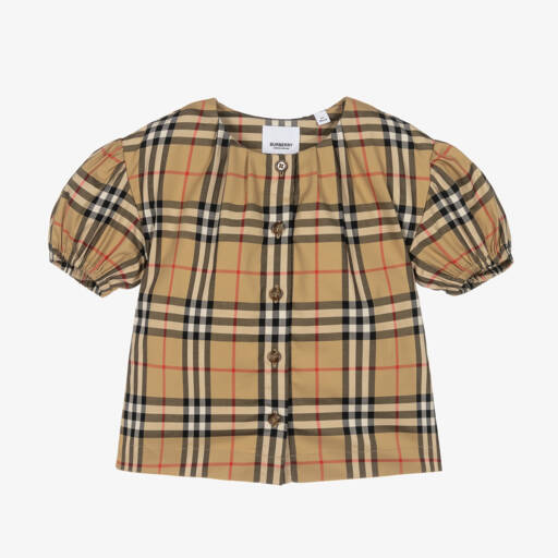 Burberry-Girls Classic Plaid Cotton Top | Childrensalon Outlet