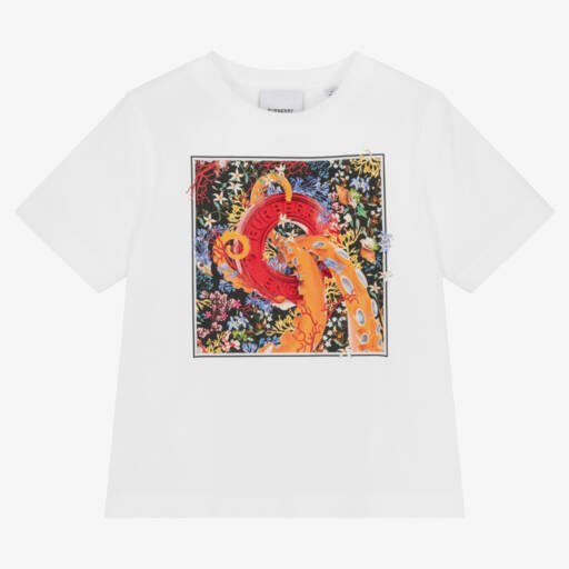 Burberry-Girls Coral Graphic Cotton Tee | Childrensalon Outlet