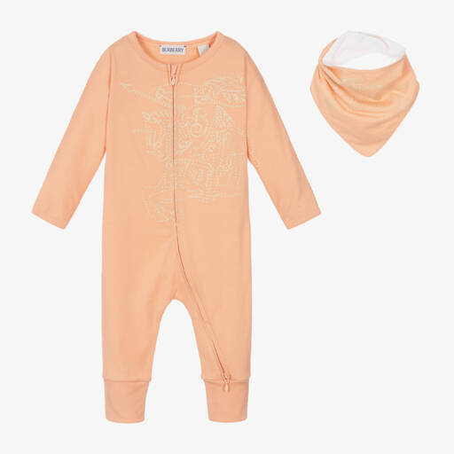 Burberry-طقم أفرول قطن عضوي لون زهري  | Childrensalon Outlet