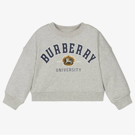 Burberry-Girls Cotton Grey Collegiate Sweatshirt | Childrensalon Outlet