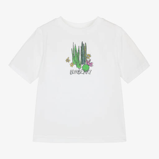Burberry-Girls Cotton Logo Tee in White | Childrensalon Outlet