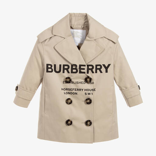 Burberry-Girls Cotton Logo Trench Coat | Childrensalon Outlet
