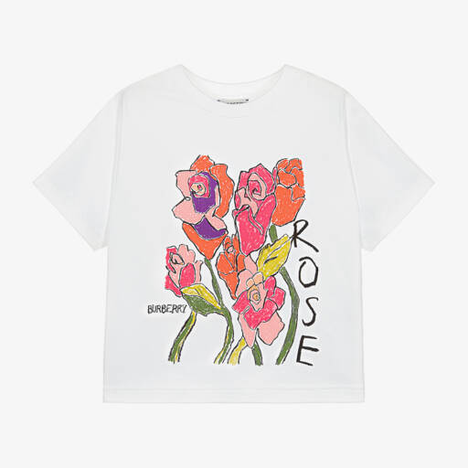 Burberry-Girls Cotton Tee with Rose Design | Childrensalon Outlet