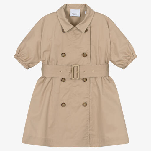 Burberry-Girls Cotton-Twill Beige Dress | Childrensalon Outlet