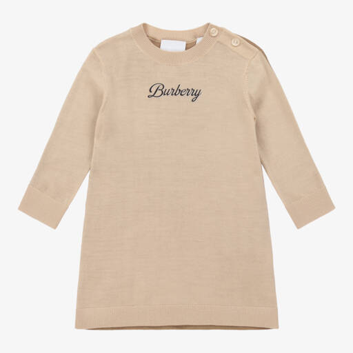 Burberry-فستان محبوك بيج دافئ للبنات | Childrensalon Outlet