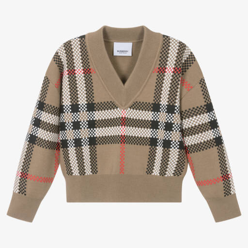 Burberry-Girls Cozy Beige Plaid Pullover | Childrensalon Outlet