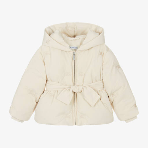 Burberry-جاكيت هودي مبطن بريش لون عاجي للبنات | Childrensalon Outlet