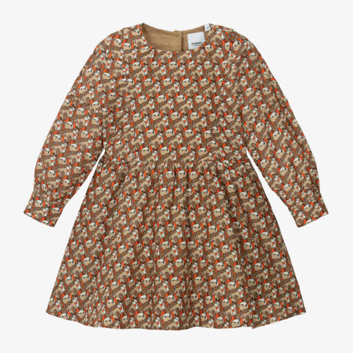 Burberry-Элегантное бежевое платье из шелковой смеси для девочек | Childrensalon Outlet