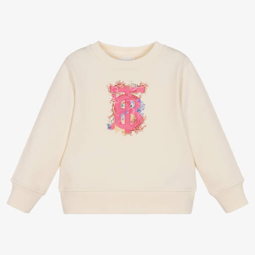 Burberry-كنزة كريمية أنيقة بشعار للبنات | Childrensalon Outlet