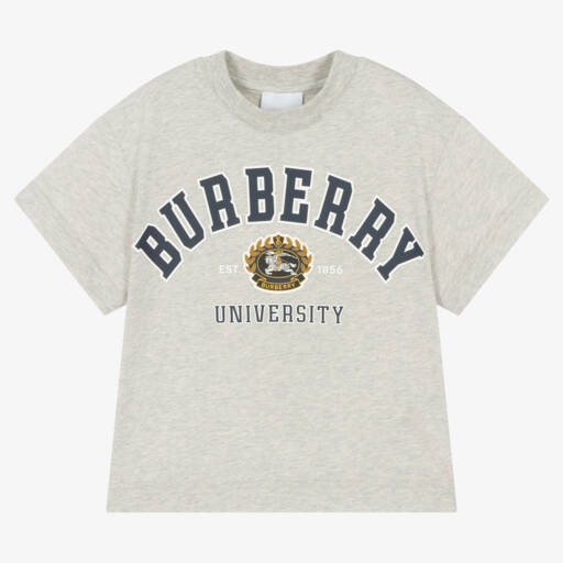 Burberry-Серая хлопковая футболка в стиле колледж для девочек | Childrensalon Outlet