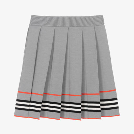 Burberry-Girls Grey Wool Pleated Skirt | Childrensalon Outlet