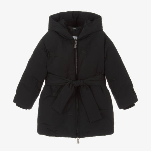 Burberry-معطف بهودي مبطن بريش لون أسود للبنات | Childrensalon Outlet