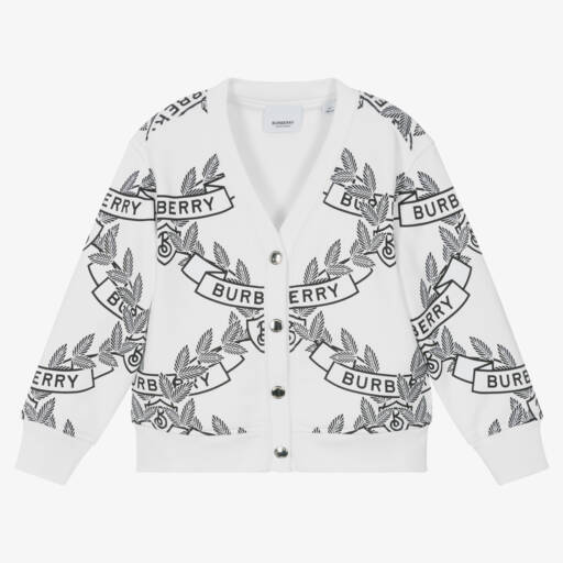 Burberry-Girls Ivory Leaf Emblem Cardigan | Childrensalon Outlet