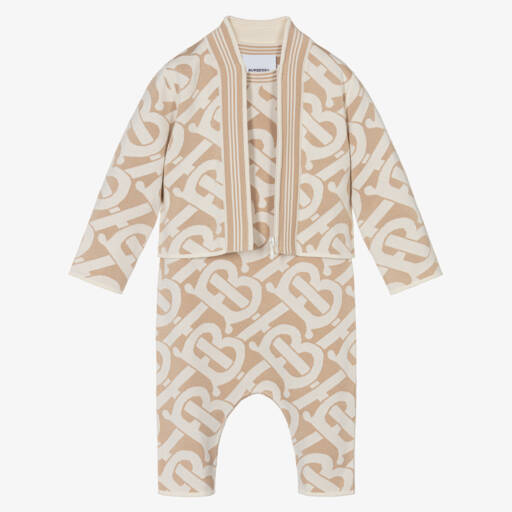 Burberry-طقم رومبر عاجي بشعار للبنات | Childrensalon Outlet
