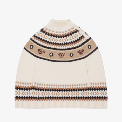 Burberry-Poncho ivoire en tricot de laine Fille | Childrensalon Outlet