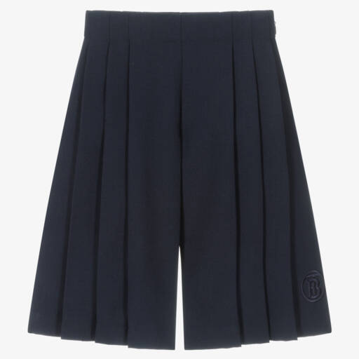 Burberry-Girls Navy Wool Pleated Trousers | Childrensalon Outlet