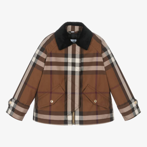 Burberry-Girls Oversized Brown Check Coat | Childrensalon Outlet