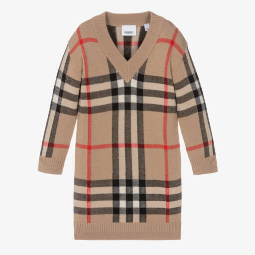Burberry-Girls Oversized Check Knit Dress | Childrensalon Outlet