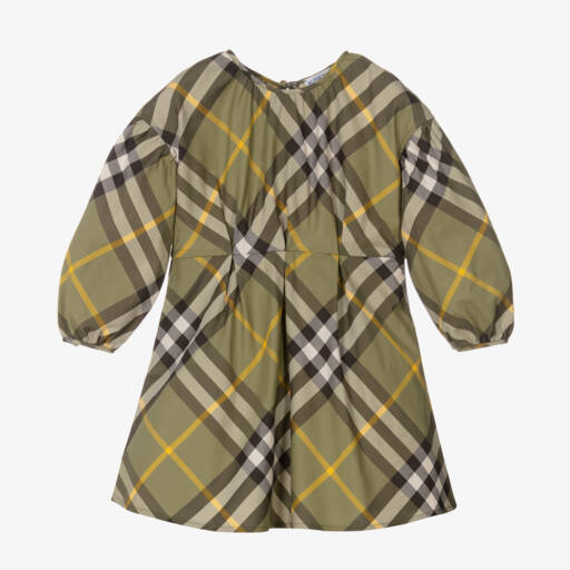 Burberry-Платье в клетку оверсайз зеленое для девочек | Childrensalon Outlet