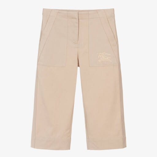 Burberry-بنطلون بأرجل واسعة مزيج قطن وليوسيل لون بيج فاتح للبنات | Childrensalon Outlet