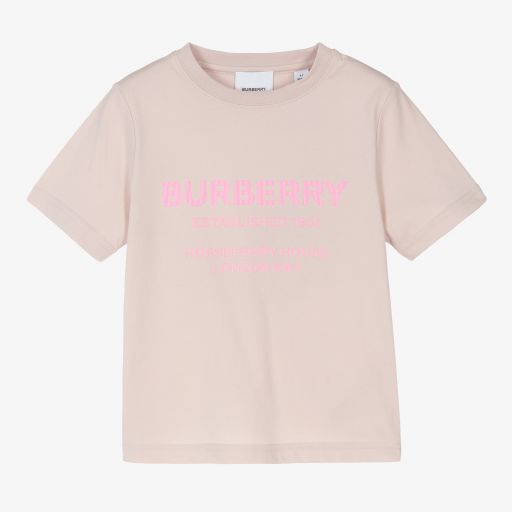 Burberry-Girls Pink Cotton Logo T-Shirt | Childrensalon Outlet